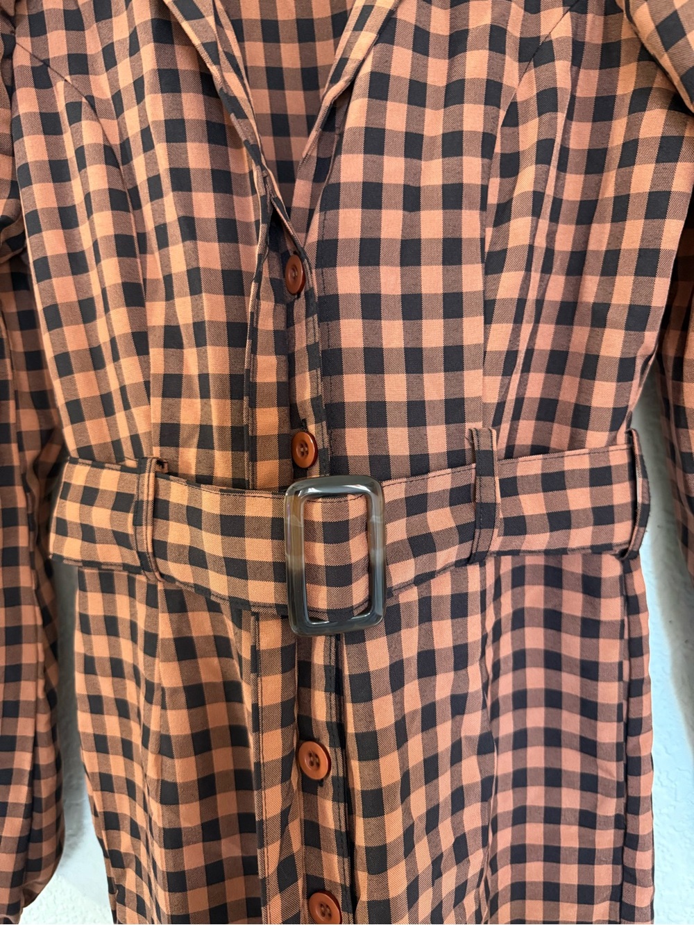 Nasty‎ Gal Salmon/Black Gingham Tailored Jumpsuit | Belted | Wider Leg  | US 0 - Picture 6 of 12